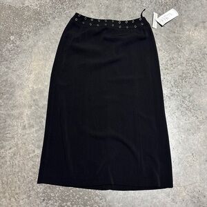 Norton Petites Womens Skirt sz 10P Black A Line Pleated Long Waist Studs NWT